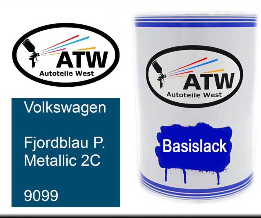 Volkswagen, Fjordblau P. Metallic 2C, 9099: 500ml Lackdose, von ATW Autoteile West.